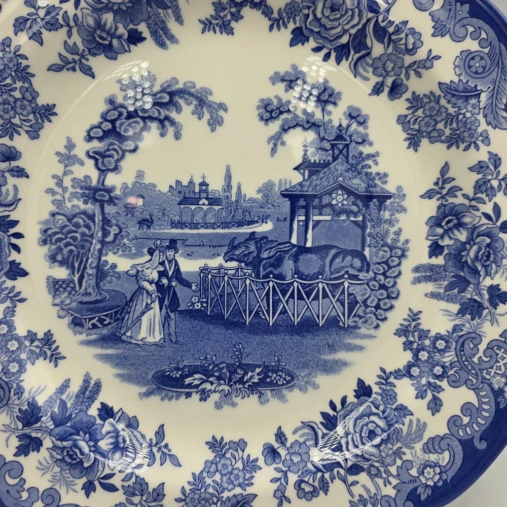 Spode Blue Room The Rhinoceros House 10.5" Dinner Plate Blue White England - Picture 2 of 5